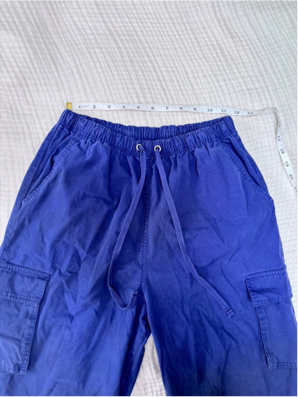 Women's BLAIR Blue Cargo Capris S/M Cotton Barrel shape leg Drawstring - Picture 6 of 14